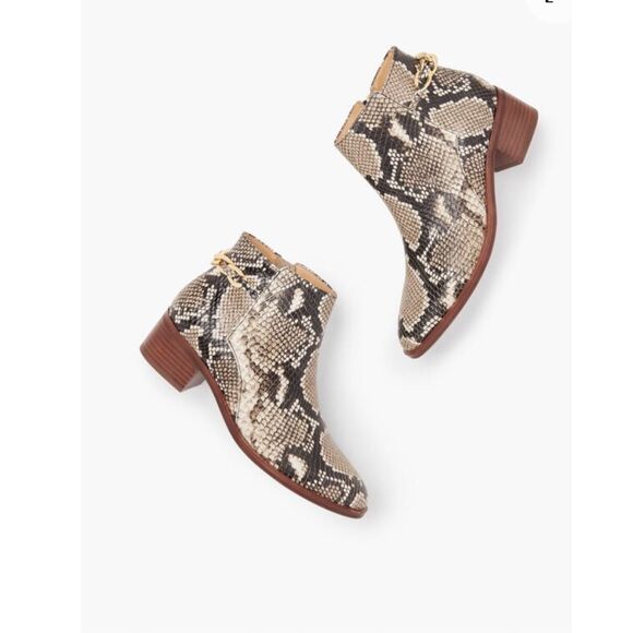 Talbots Shoes - NWT TALBOTS VIA CHAINLINK DETAIL ANKLE BOOTS Size 8.5- EMBOSSED LEATHER